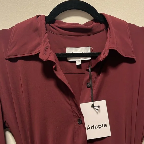 ADAPTE (NWT) Jamie Button Up Long Sleeve Mini Dress, Burgundy, Size XS - Picture 8 of 13
